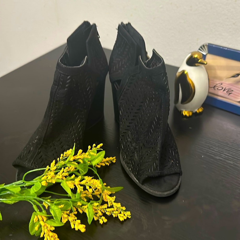 Black faux suede Charlotte Russe peep toe ankle bootie